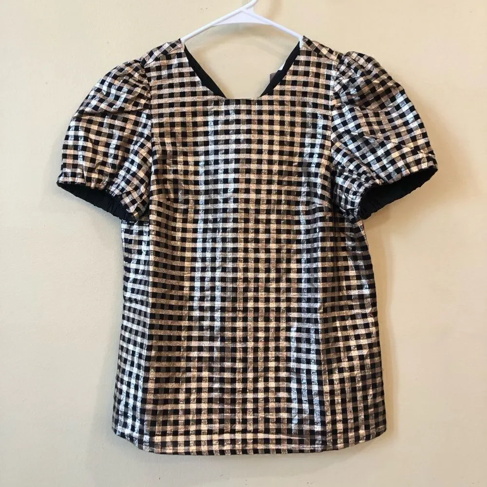 J Crew Lurex Gold Puff Sleeve Top
